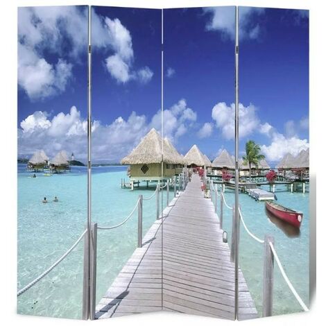 Paravent décoratif imprimé 4 volets bois Sea