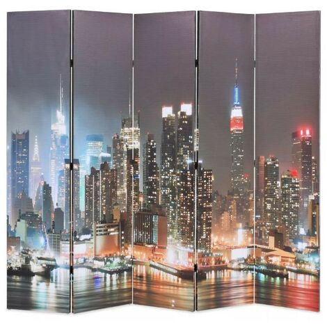 Paravent décoratif imprimé 5 volets bois et tissu K.NY