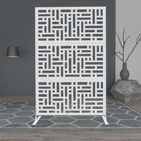 Paravent d'extérieur, 190 x 120 x 40 cm, séparateur autonome avec support, séparateur de pièce décoratif pour balcon, terrasse, intérieur, jacuzzi, blanc