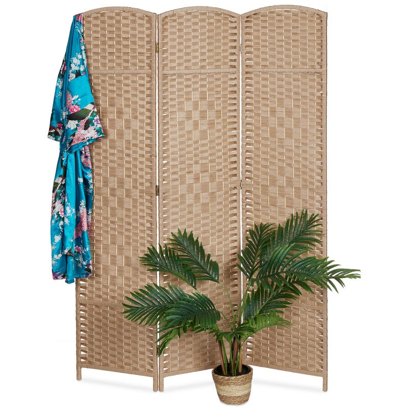 Paravent en 3 éléments, 170x120 cm, salon, chambres, décoratif, design tressé, bois, papier, couleur nature - Relaxdays