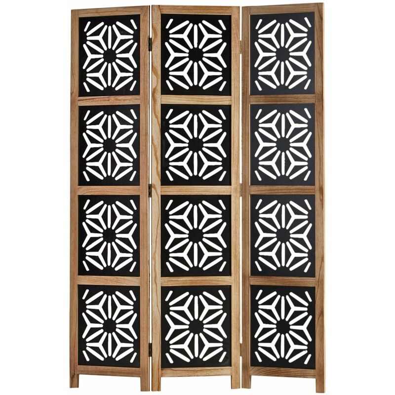 Paravent en 3 panneaux séparateur de pièce en bois et mdf noir 170x120 cm PAR06089