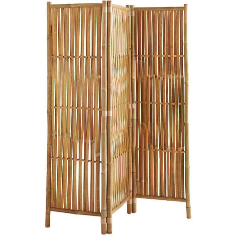 Paravent en polycoton et bambou - Naturel - Panneaux en coton - 160x120 cm