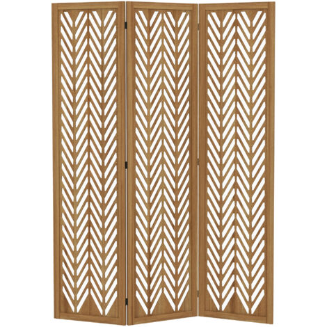Paravent en bois ajouré naturel 3 panneaux 120x170cm, séparateur de pièce intérieur pliable