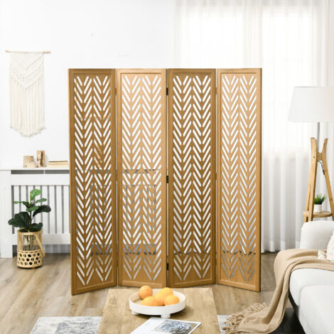 Paravent en bois ajouré séparateur de pièce closion intérieur pliable 4 panneaux en bois 160 x 170 cm naturel