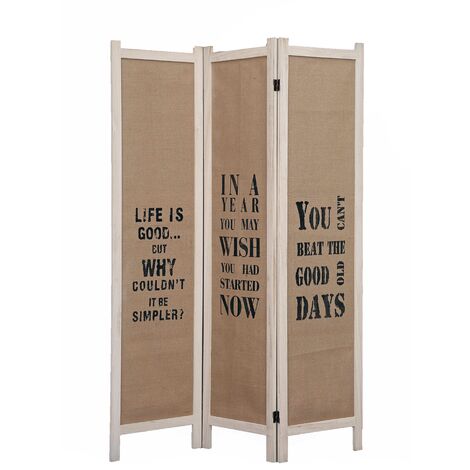 Paravent en bois de pin blanc et en toile de jute, Organics
