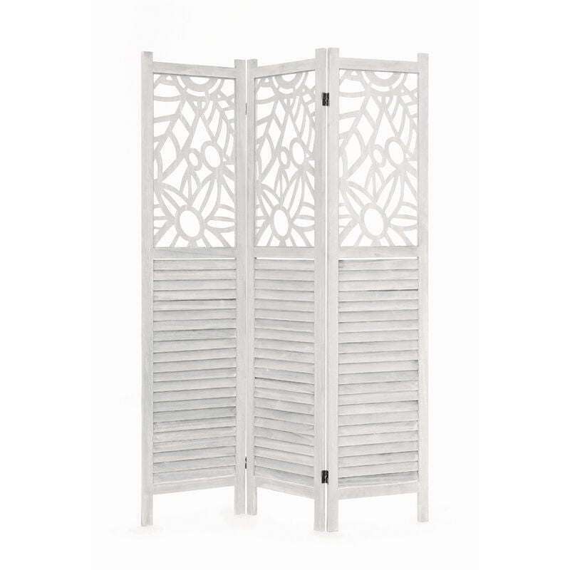 Paravent en bois de pin cérusé en blanc, Marseille