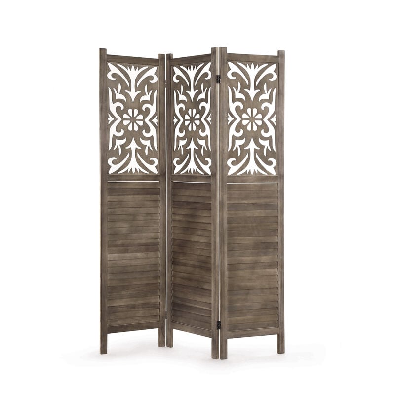 Paravent en bois de pin cérusé en noyer, Campagne