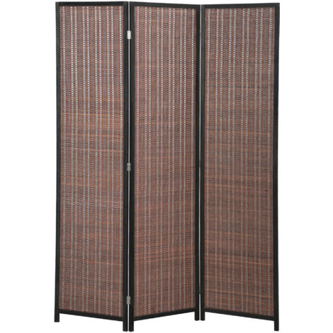 Paravent en bois marron 3 panneaux pliable, séparateur de pièce 135x180 cm, cloison de séparation décorative pour salon et chambre, écran pliant en bois massif.