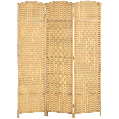 Paravent en bois naturel 3 panneaux séparateur pliable 135x180 cm salon chambre