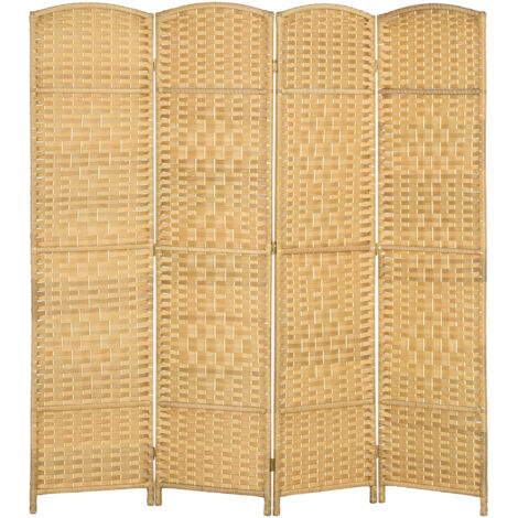 Paravent en bois naturel 4 panneaux pliable séparateur pièce salon chambre 180x180 cm