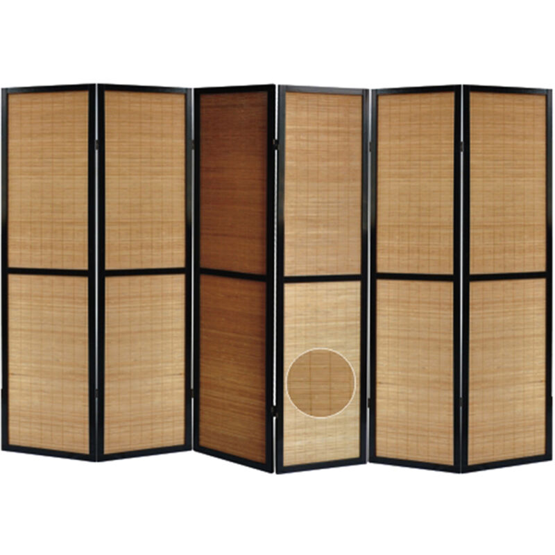 Paravent en bois noir et bambou de 6 pans