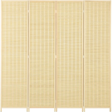 Paravent en bois pliable 4 panneaux 180x180 cm, séparateur de pièce naturel