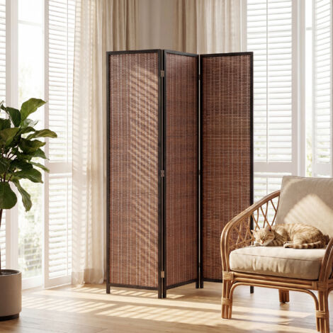 Paravent en bois séparateur de pièce closion de séparation pliable 3 panneaux 135 x 180 cm marron