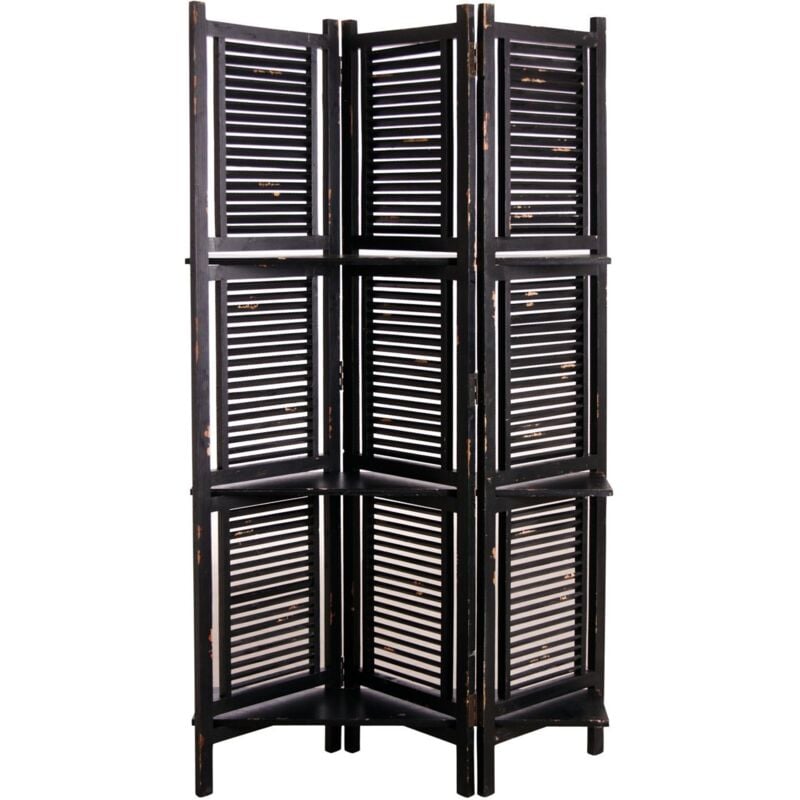 Paravent en bois vieilli avec étagères
