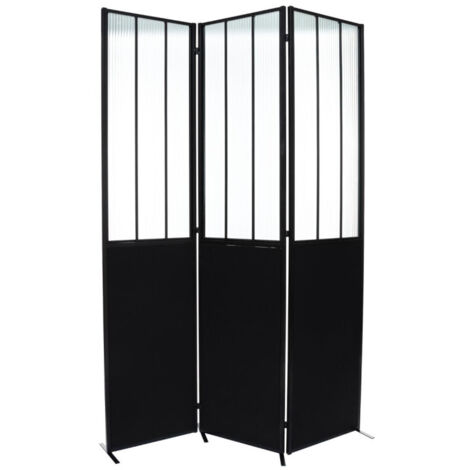 Paravent en métal et verre "Noam" - Noir - L 120 x H 170 cm - Livraison gratuite