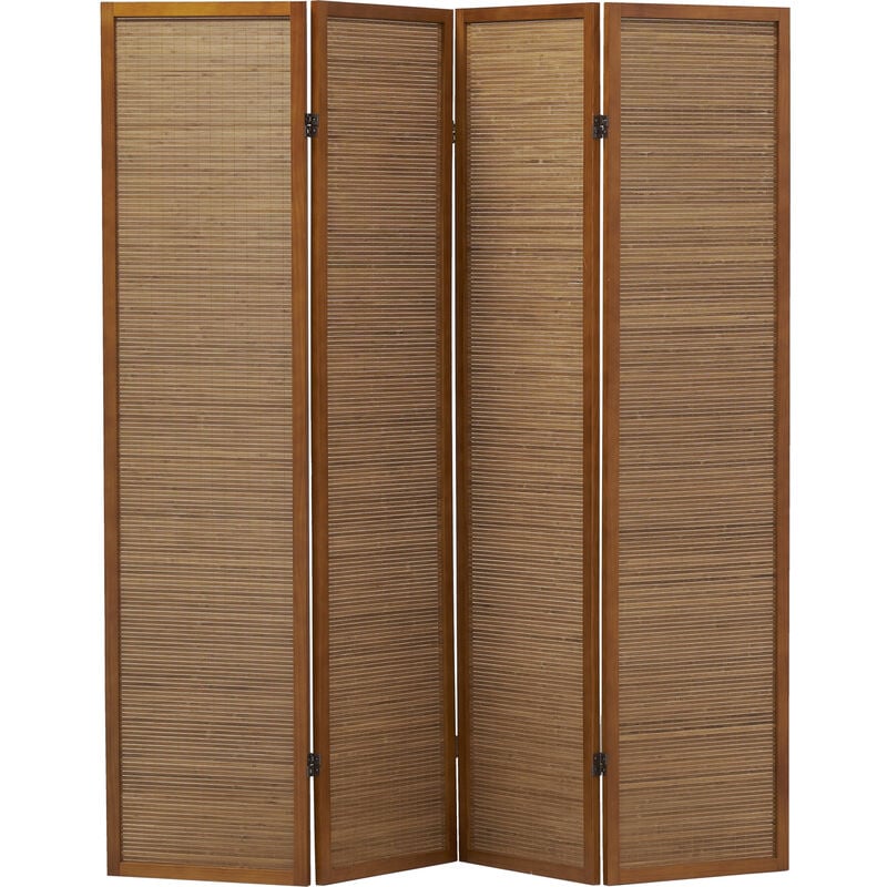 Paravent en pin et bambou teinté 4 Panneaux
