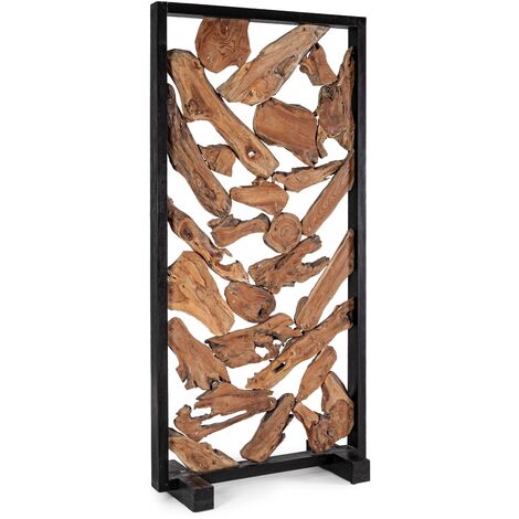 Paravent en racines de teck et acier noir Greka 100cm