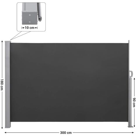 Paravent extérieur 180 x 300 cm (H x L), Store latéral pour Balcon et terrasse, Pare-Soleil, Paravent retractable Brise-Vue Protection Vie privée, Gris Anthracite GSA180TG