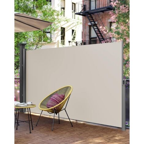 Paravent extérieur Alu Store latéral 350 x 160cm Auvent rétractable extérieur Paravent retractable brise vue pour terrasse - Beige GSA165E