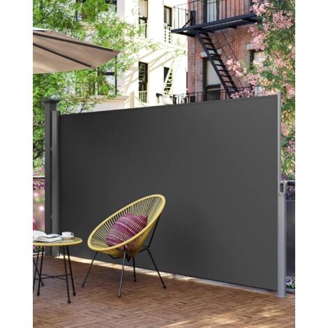 SONGMICS Paravent extérieur Alu Store latéral 400 x 160cm Auvent rétractable extérieur brise vue pour terrasse Paravent retractable - Gris foncé GSA164G01