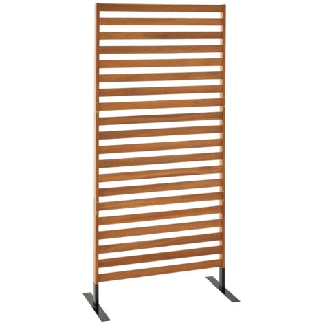 Sweeek – Paravent extérieur en bois d'acacia 80cm – Lattes horizontales ajourées – Pieds en acier – Pour balcon, jardin ou intérieur