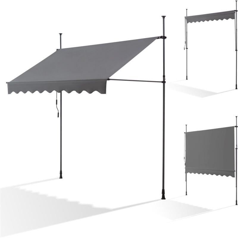 SAV - Canopée Auvent rétractable Gris 3m Store Manuel Balcon Exterieur sans Percer avec Marquise Soleil terrasse Hauteur réglable