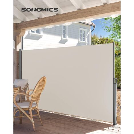 Store latéral 350 x 180cm Abri soleil Paravent extérieur rétractable extérieur brise vue pour terrasse 280 g/m² polyester Beige/Gris foncé/Gris/Taupe