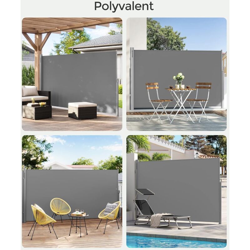 Paravent extérieur 180 x 400 cm (h x l), Store latéral pour Balcon et terrasse, Paravent retractable - Gris Clair GSA184G03