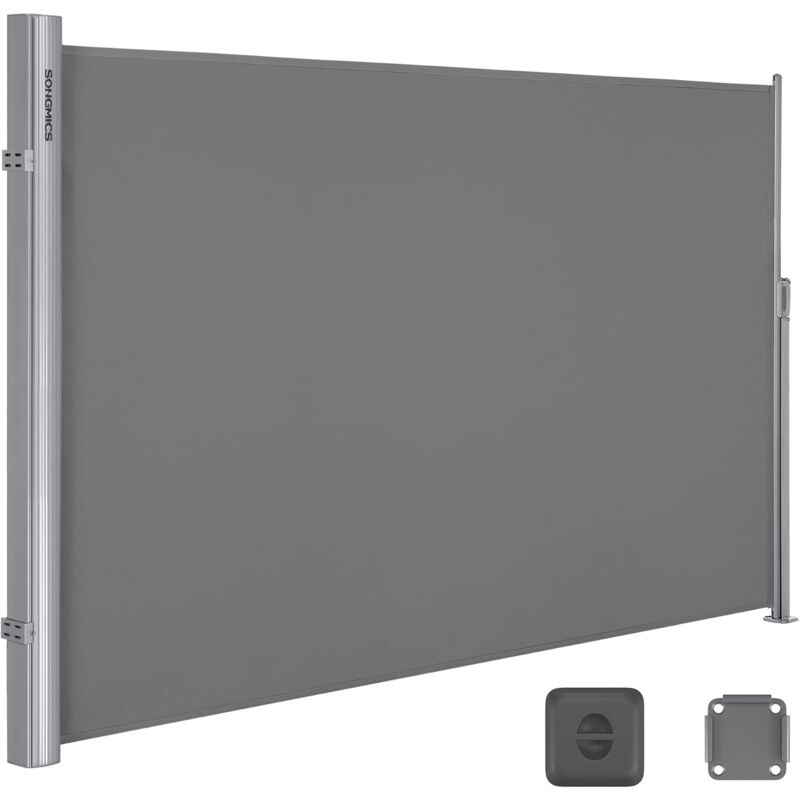 Songmics - Store Latéral Aluminium, Rétractable, 160 x 400 cm, Brise-Vue, Protection Solaire, Opaque, Brise-Vent, pour Balcon, Terrasse, Jardin, Gris