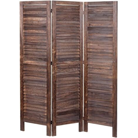 Paravent HHG-519, Trennwand Sichtschutz Raumteiler, Shabby-Look 170x120cm braun