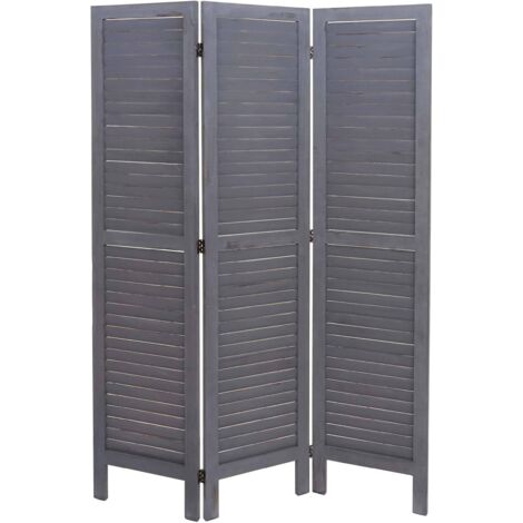 Paravent HHG-519, Trennwand Sichtschutz Raumteiler, Shabby-Look 170x120cm grau