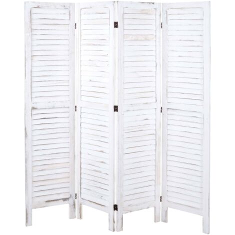 Paravent HHG-523, Trennwand Sichtschutz Raumteiler, Shabby-Look 170x162cm weiß
