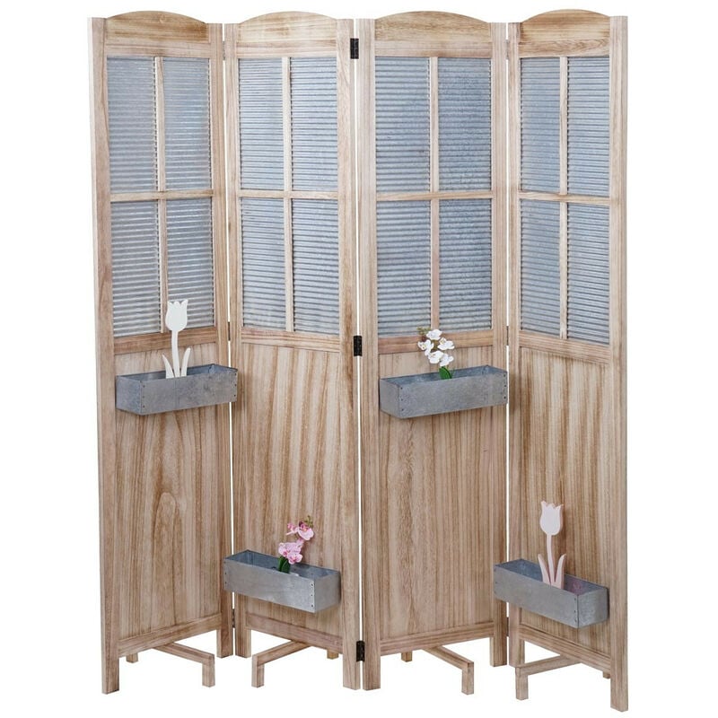 Paravent HW C-D26, cloison de séparation avec jardinières, en bois et métal, 170x161x29 cm
