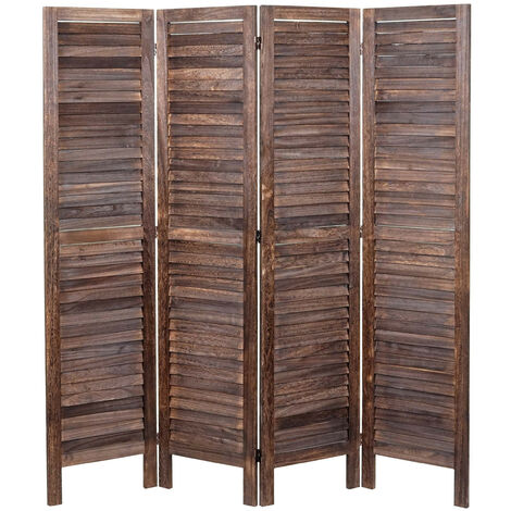 Paravent HWC-G30, cloison de séparation, pare-vue, brise-vue, style shabby chic, 170x160cm - marron