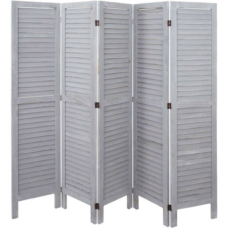 Paravent HWC-G30, cloison de séparation, pare-vue, brise-vue, style shabby chic, 170x200cm - gris foncé