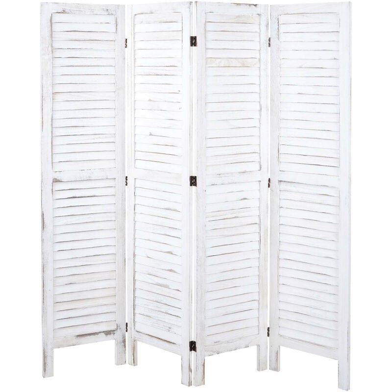 Paravent HWC-G30, cloison de séparation, pare-vue, brise-vue, style shabby chic, 170x160cm - blanc
