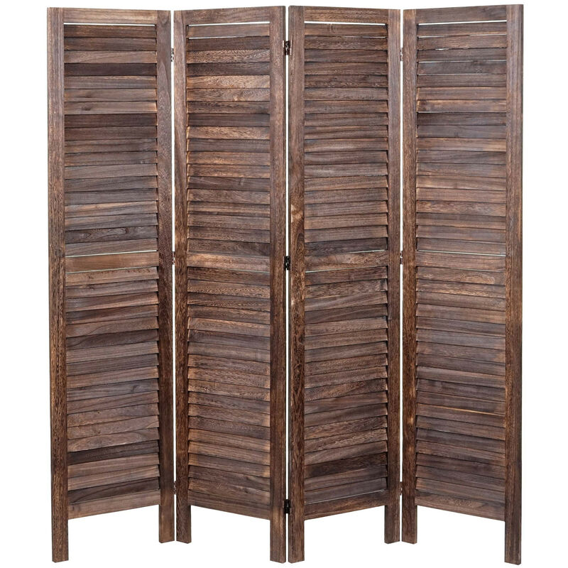Paravent HWC-G30, cloison de séparation, pare-vue, brise-vue, style shabby chic, 170x160cm - marron