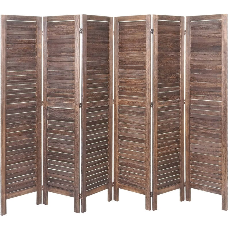 Paravent HWC-G30, cloison de séparation, pare-vue, brise-vue, style shabby chic, 170x240cm - marron