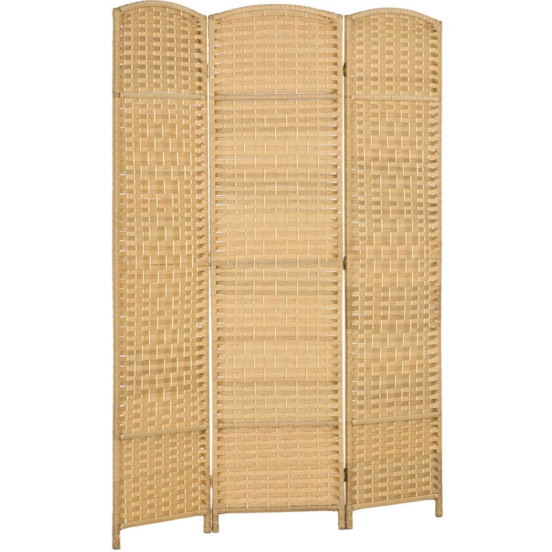 Paravent intérieur 3 panneaux pliables en bois style bohème tissé