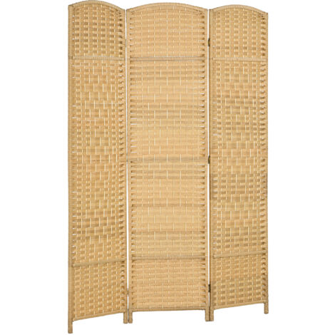 Paravent intérieur 3 panneaux pliables en bois style bohème tissé