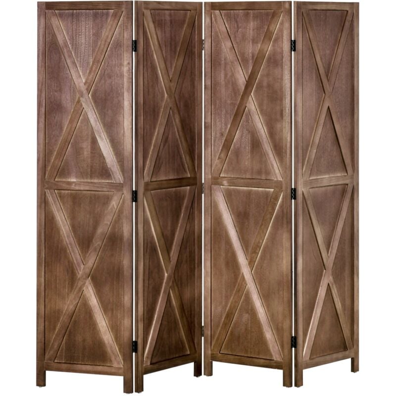 Homcom - Paravent intérieur 4 panneaux style campagnard chic - séparateur de pièce avec croisillons - bois paulownia effet vieilli