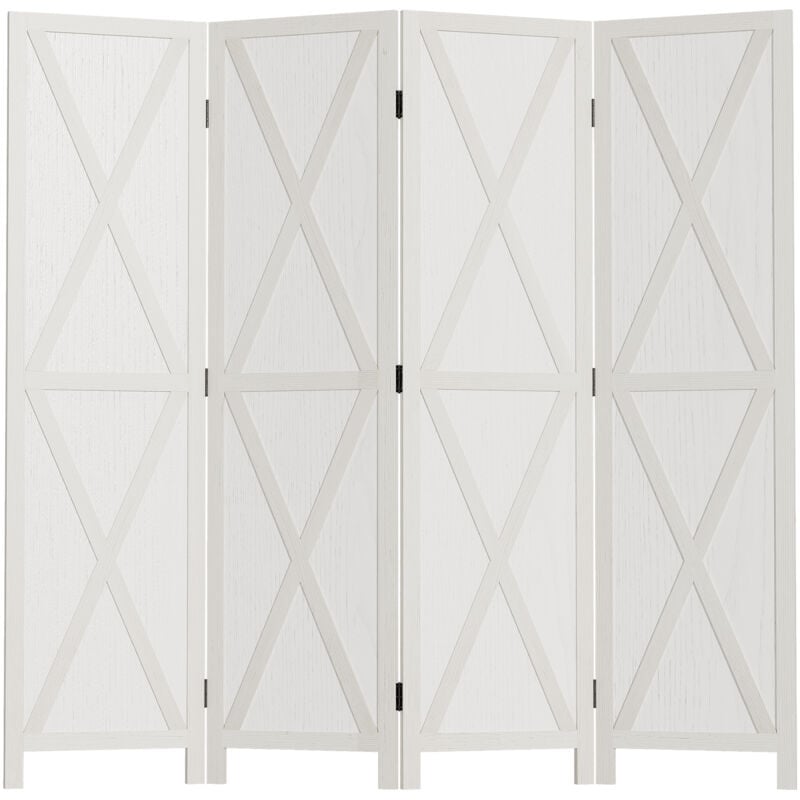 Homcom - Paravent intérieur 4 panneaux style campagnard chic - séparateur de pièce avec croisillons - bois de paulownia blanc