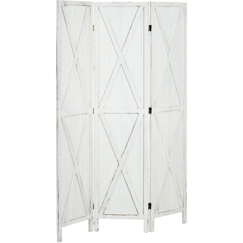 Homcom - Paravent intérieur 3 panneaux style campagnard chic - séparateur de pièce avec croisillons - blanc effet vieilli