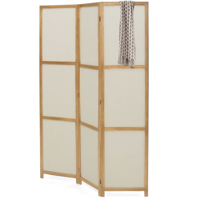 Paravent intérieur bois et tissu beige