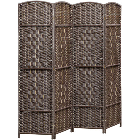 Paravent intérieur en bois 4 panneaux séparateur de pièce pliable pour salon chambre 180 x 180 cm marron