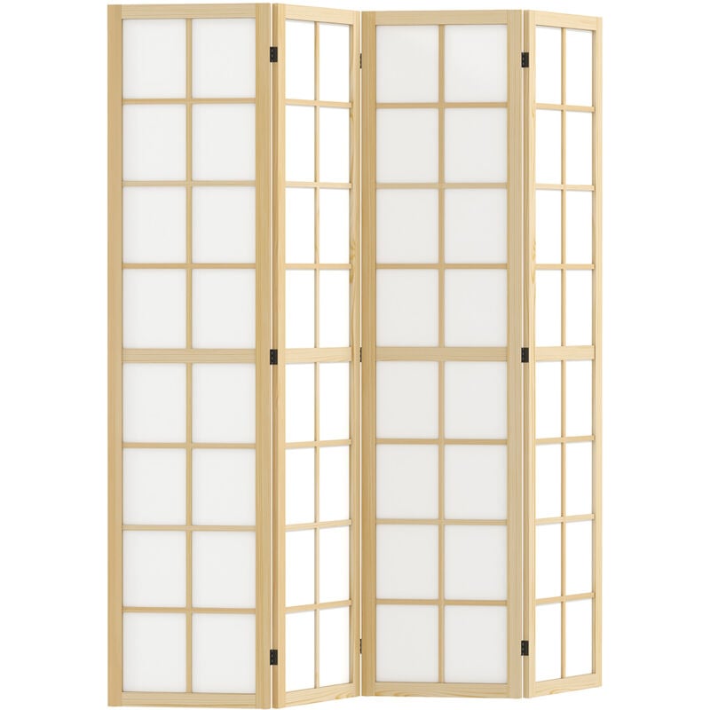 Homcom - Paravent intérieur pliable 4 panneaux 160 x 170 cm séparateur de pièce bois pin non tissé blanc