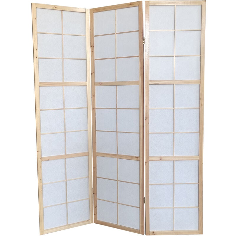 Paravent japonais bois naturel, séparateur de pièce 3 pans - Hauteur 175 cm x Longueur 132 cm