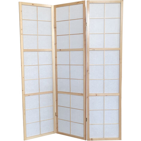 Paravent japonais bois naturel, séparateur de pièce 3 pans - Hauteur 175 cm x Longueur 132 cm