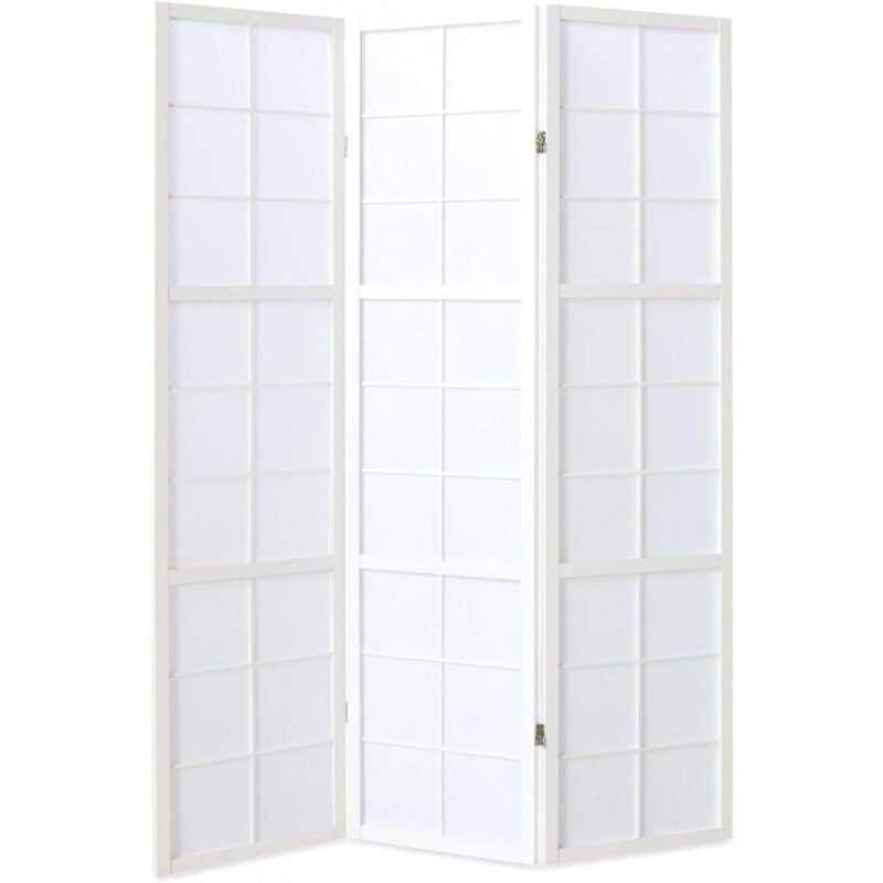 Paravent japonais grands carreaux bois blanc et papier de riz - 3 pans - Dim : h 178,6 Pegane
