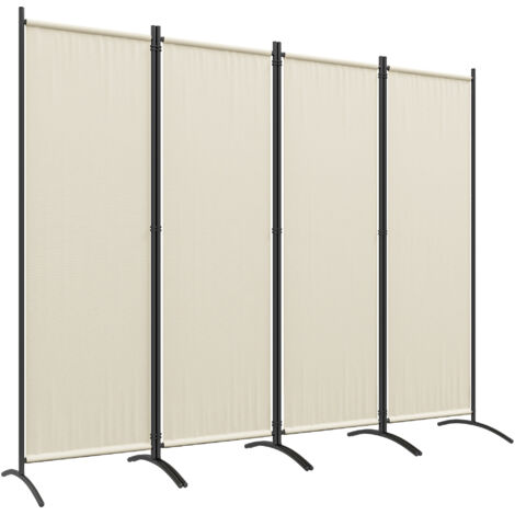 Paravent jardin 4 panneaux 221x172 cm tissu polyester 180 g/m² pieds stables séparation extérieur crème